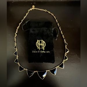HOUSE OF HARLOW 1960 triangle gold and black necklace with bag Exc condition!